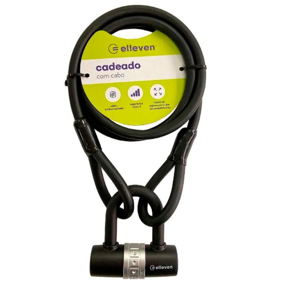 Cadeado Elleven Trava U-lock 12mm e Cabo Aço 1,5m Bike Moto Cadeado Elleven Trava U-lock 12mm e Cabo Aço 1,5m Bike Moto