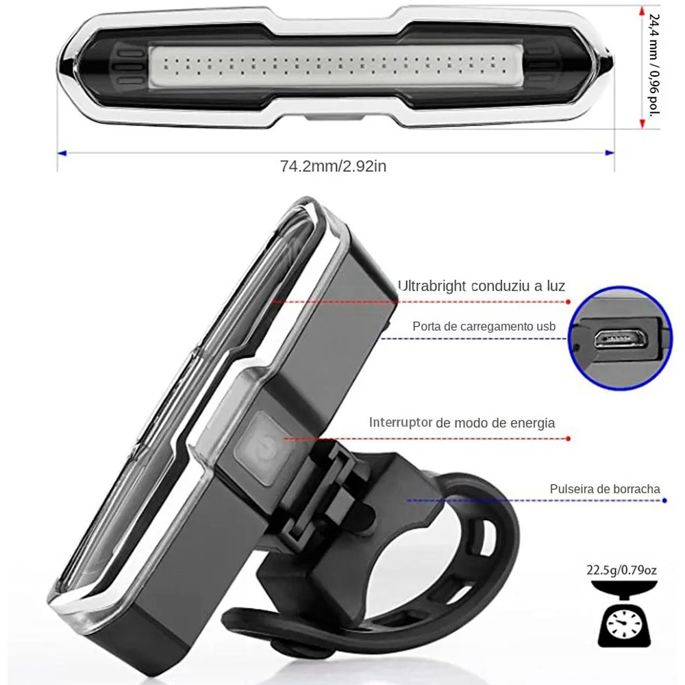 Farol Traseiro Sinalizador LED Bike Recarregável USB Farol Traseiro Sinalizador LED Bike Recarregável USB
