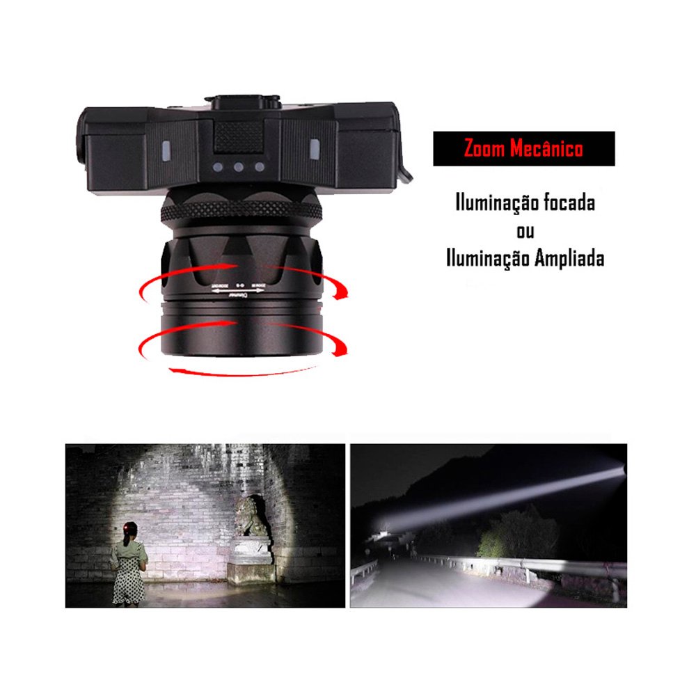 Farol Bike LED T6 Zoom com Indicador de Bateria e Suporte Farol Bike LED T6 Zoom com Indicador de Bateria e Suporte