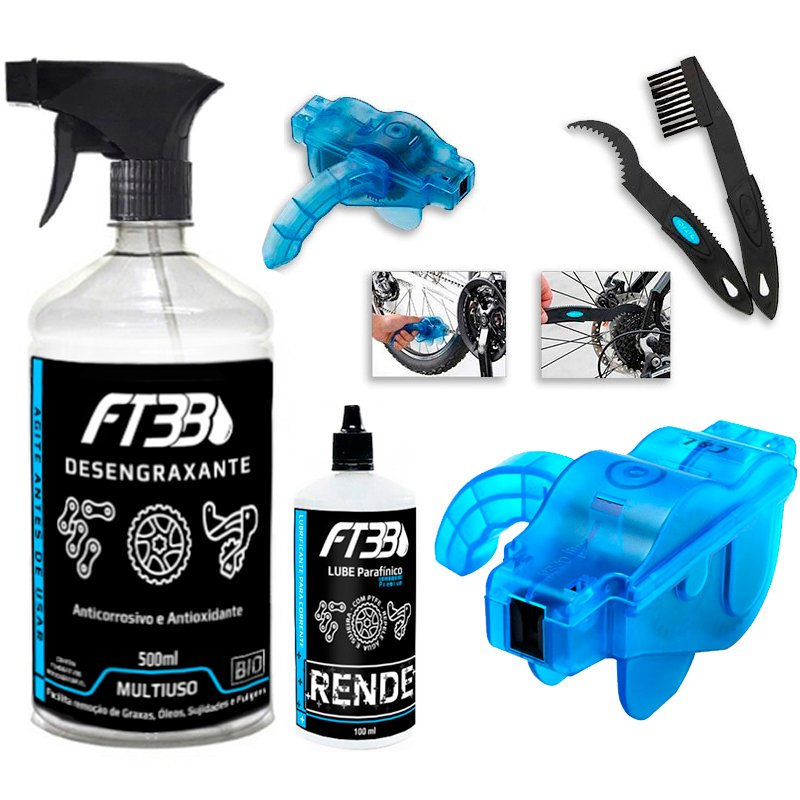 Kit Limpeza Bike 5 em 1 - Desengraxante Lube Cera e Escovas Kit Limpeza Bike 5 em 1 - Desengraxante Lube Cera e Escovas