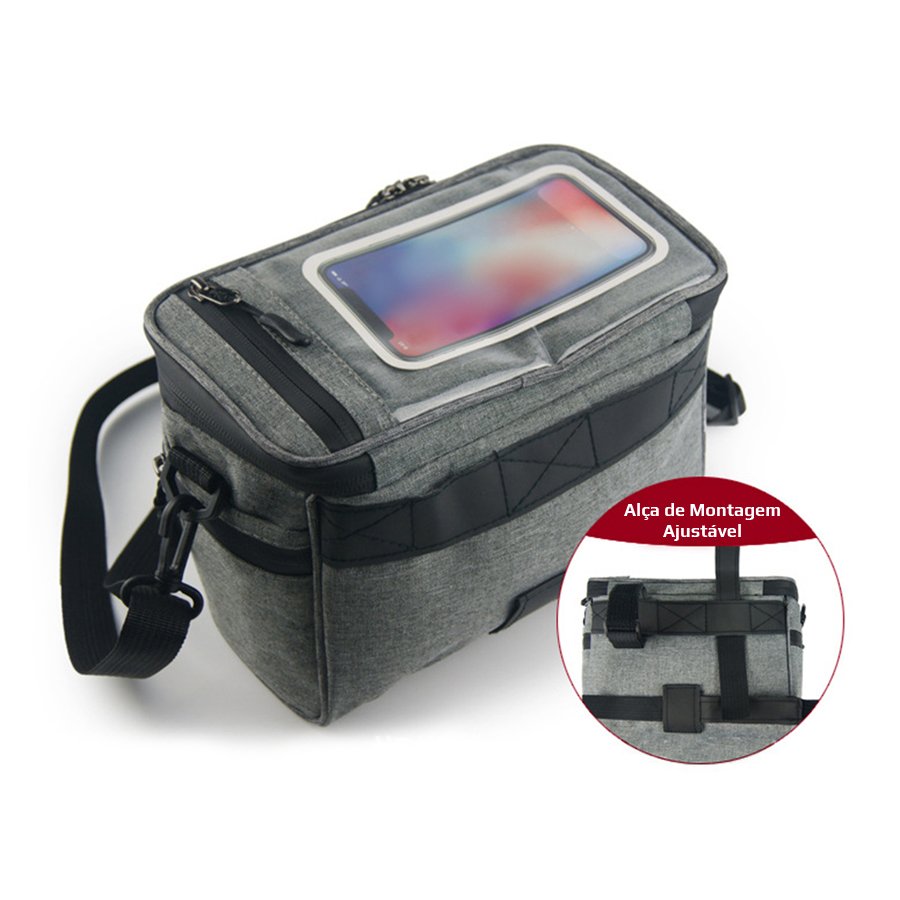 Bolsa de Guidão Impermeável para Bike - Cinza - 4L Armazenamento Bolsa de Guidão Impermeável para Bike - Cinza - 4L Armazenamento