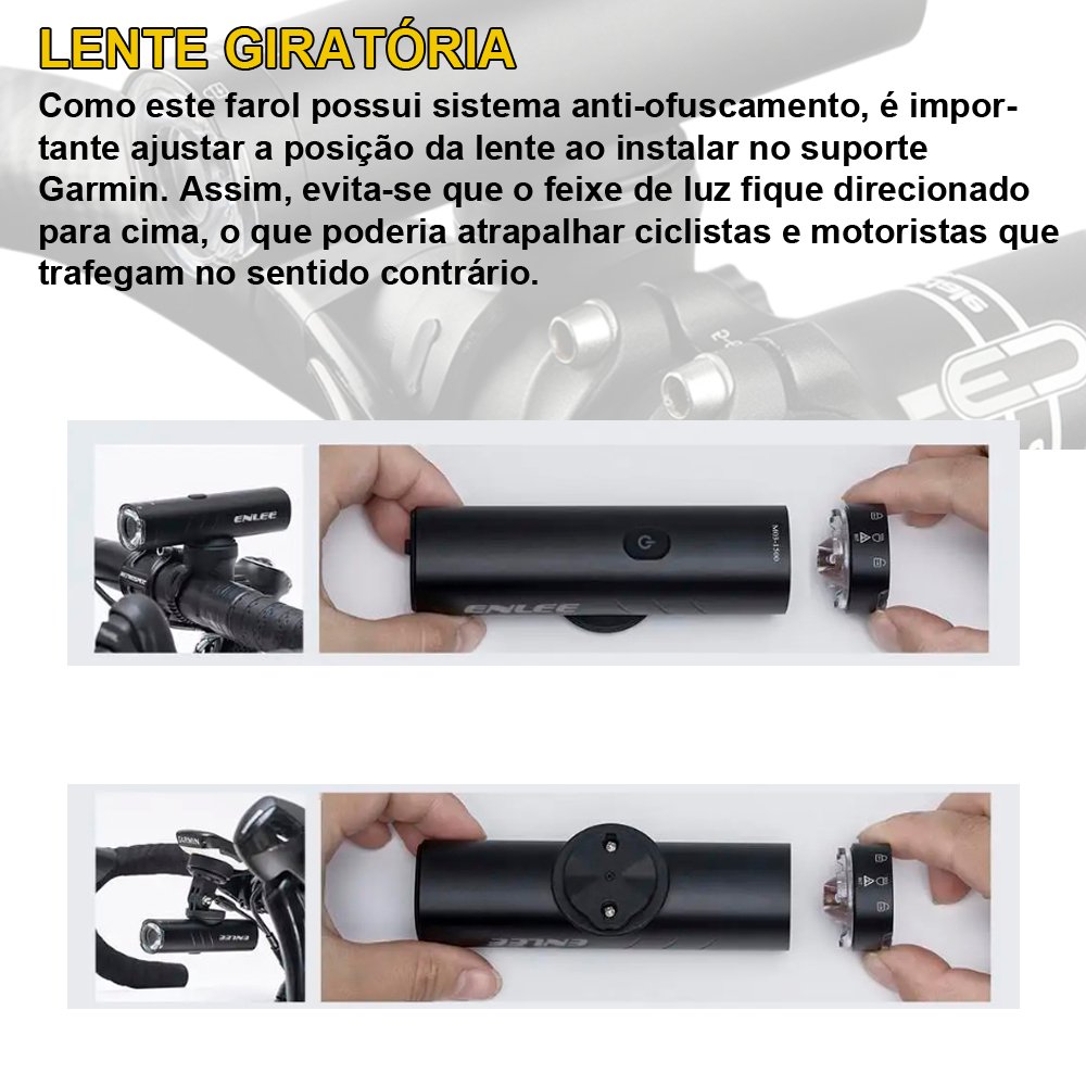 Farol Bike 1200 Lumens Alumínio Suporte GPS GoPro Integrado Farol Bike 1200 Lumens Alumínio Suporte GPS GoPro Integrado