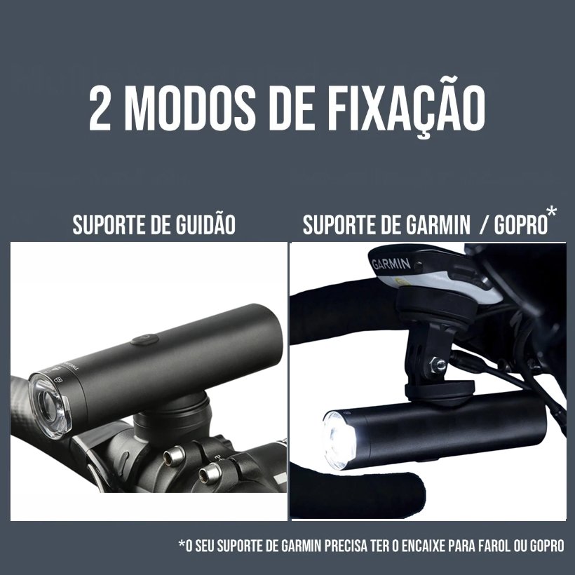 Farol Bike 1200 Lumens Alumínio Suporte GPS GoPro Integrado Farol Bike 1200 Lumens Alumínio Suporte GPS GoPro Integrado